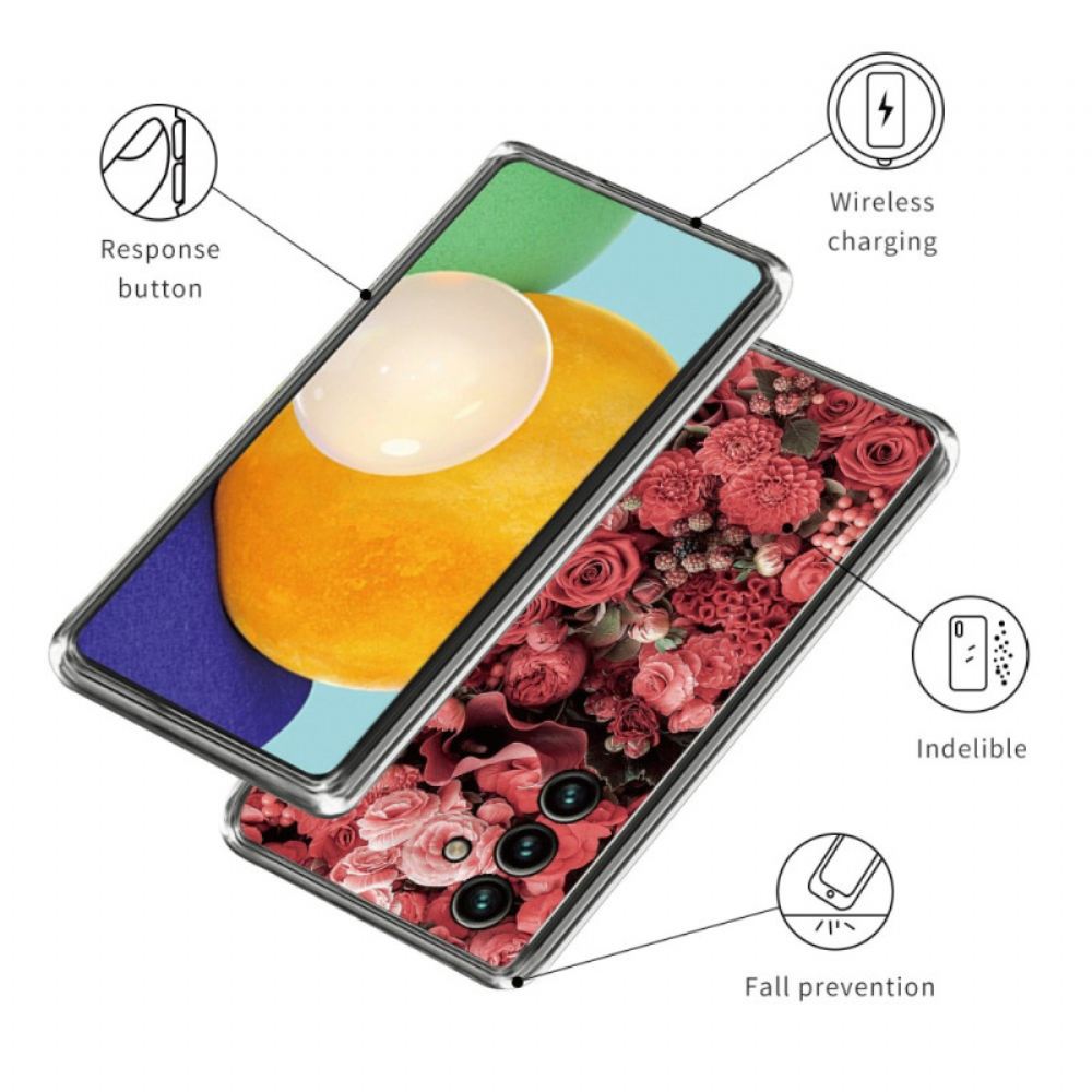 Kryt Na Samsung Galaxy A15 Růžové A Červené Květy