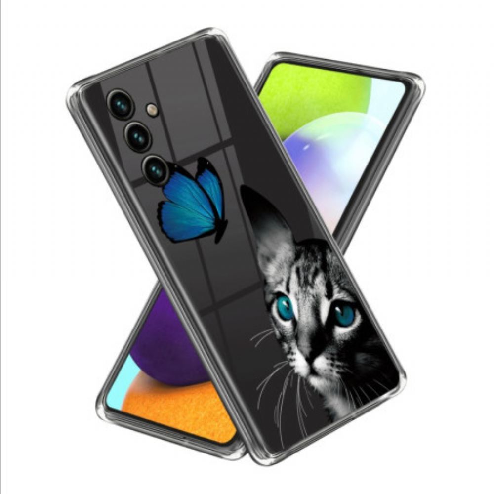 Kryt Na Samsung Galaxy A15 Vzor Modré Kočky A Motýla