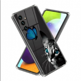 Kryt Na Samsung Galaxy A15 Vzor Modré Kočky A Motýla