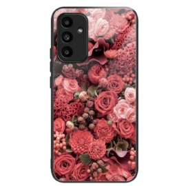 Kryt Samsung Galaxy A15 Tvrzené Sklo Červené A Růžové Květy