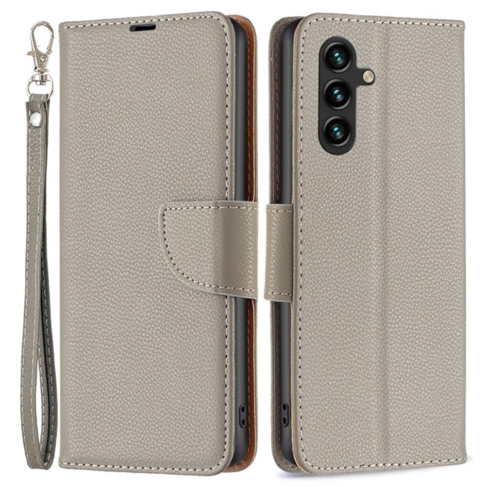 Peněženková Pouzdra Samsung Galaxy A15 Kožený Styl Litchi S Páskem