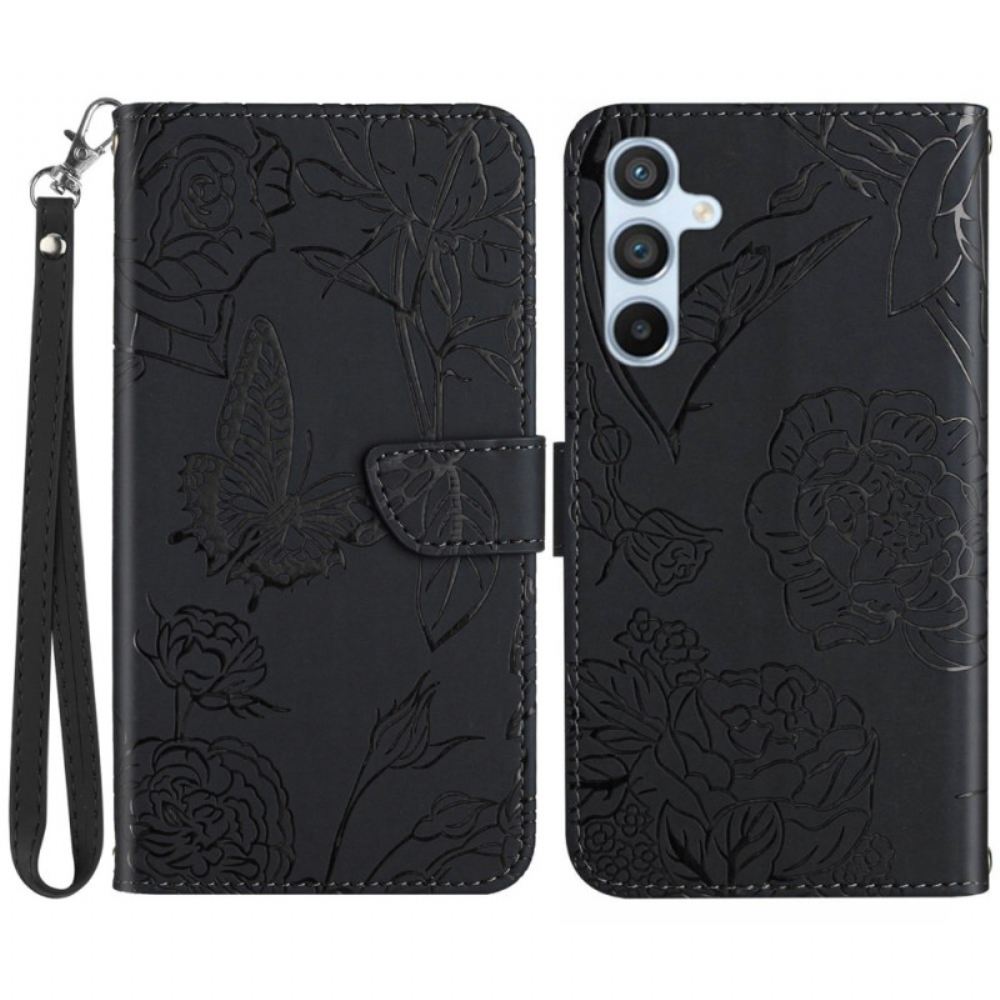 Peněženková Pouzdra Samsung Galaxy A15 Kryty Na Mobil Butterflies Print With Lanyard