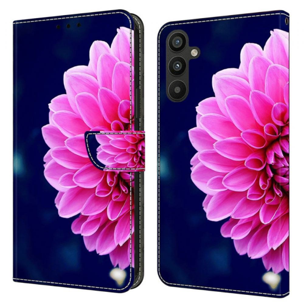 Peněženková Pouzdra Samsung Galaxy A15 Růžové Květy Na Modrém Pozadí