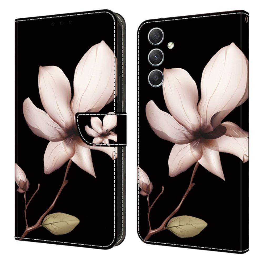 Peněženková Pouzdra Samsung Galaxy A15 Růžové Květy Na Černém Pozadí