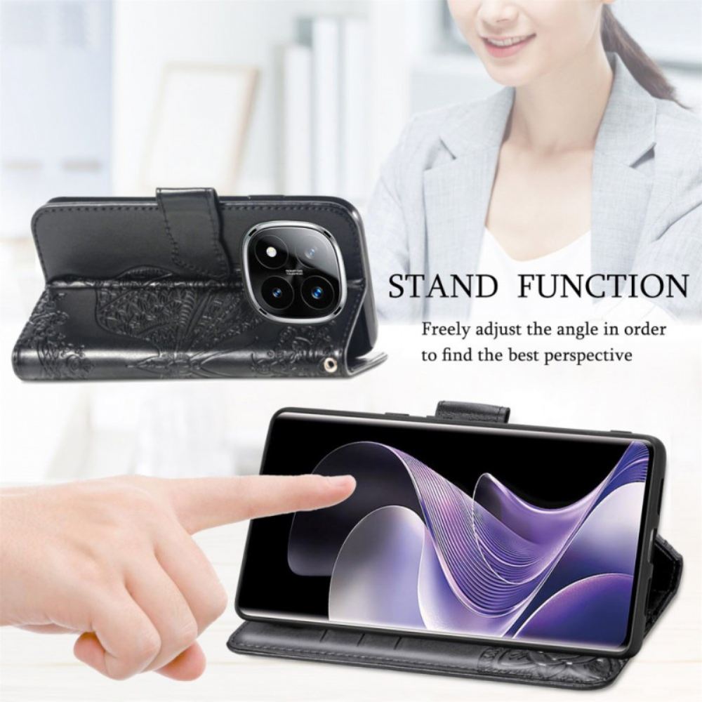 Kožený Kryt Na Xiaomi Redmi Note 14 Pro Plus 5g Barokní Motýl