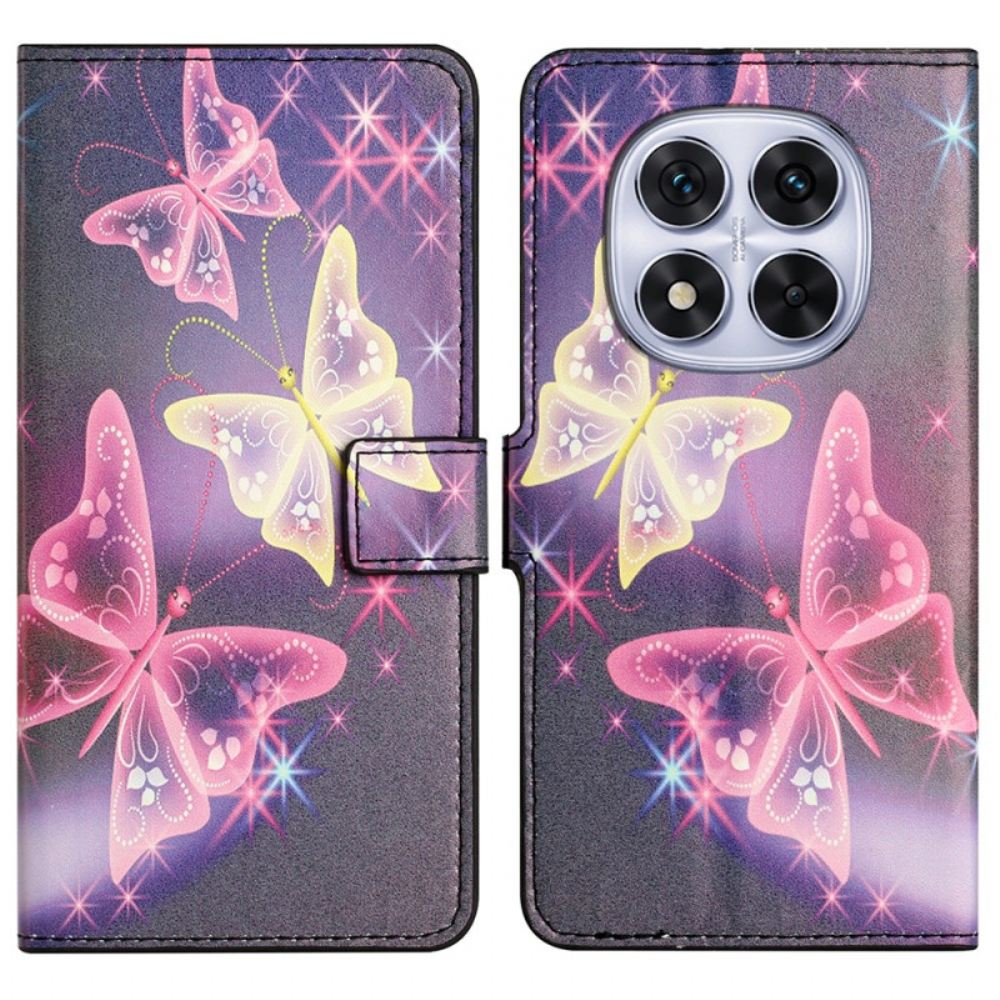 Kožený Kryt Na Xiaomi Redmi Note 14 Pro Plus 5g Třpytivé Motýli
