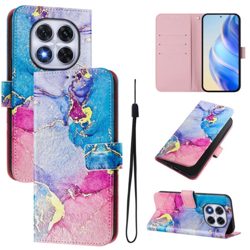 Kožený Kryt Na Xiaomi Redmi Note 14 Pro Plus 5g Vícebarevný Mramorový Vzor