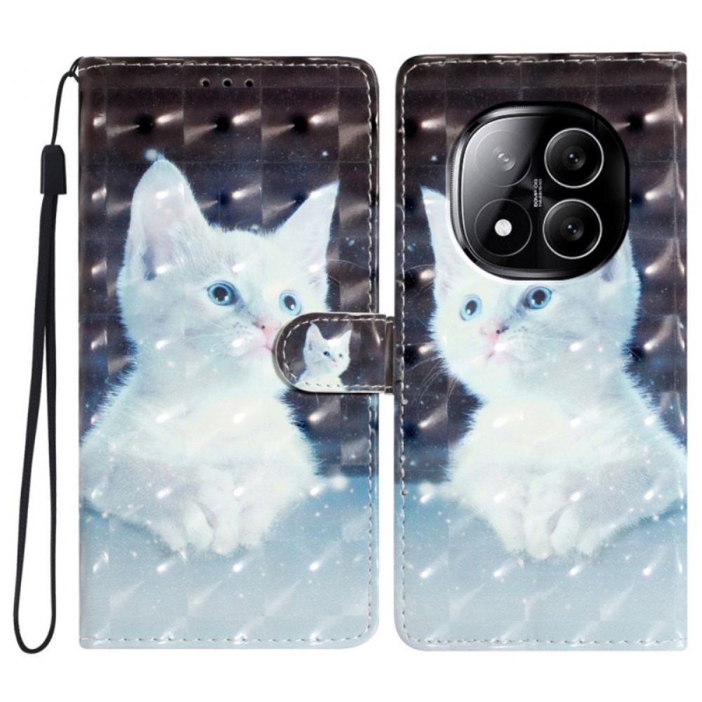 Kožený Kryt Xiaomi Redmi Note 14 Pro Plus 5g 3d Bílá Kočka