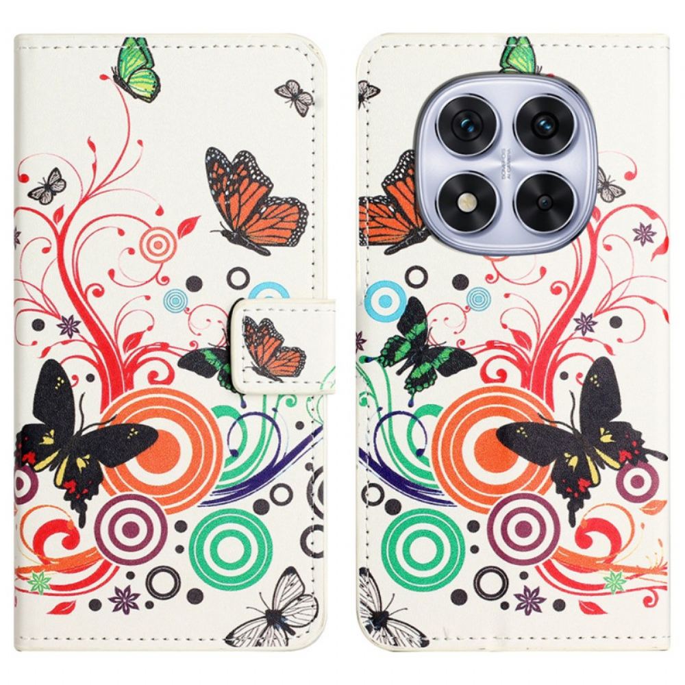Kožený Kryt Xiaomi Redmi Note 14 Pro Plus 5g Motýli Na Bílém Pozadí