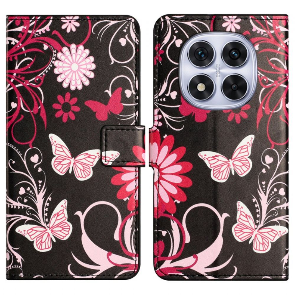Kožený Kryt Xiaomi Redmi Note 14 Pro Plus 5g Motýli Na Černém Pozadí