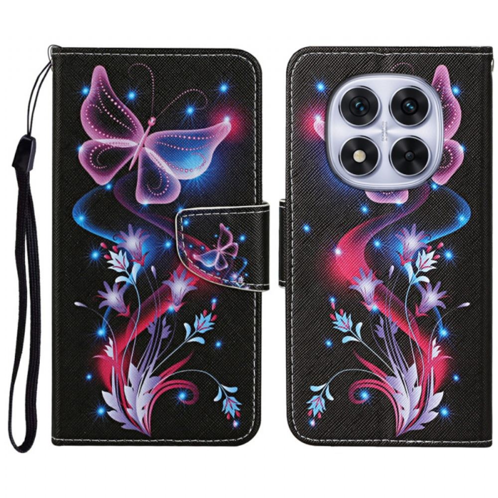 Kožený Kryt Xiaomi Redmi Note 14 Pro Plus 5g Svítící Motýli