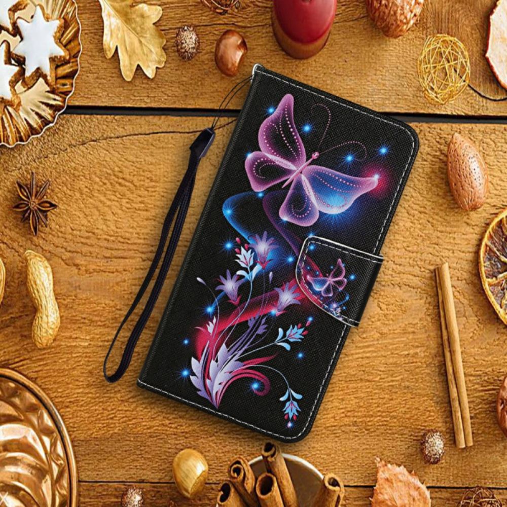 Kožený Kryt Xiaomi Redmi Note 14 Pro Plus 5g Svítící Motýli