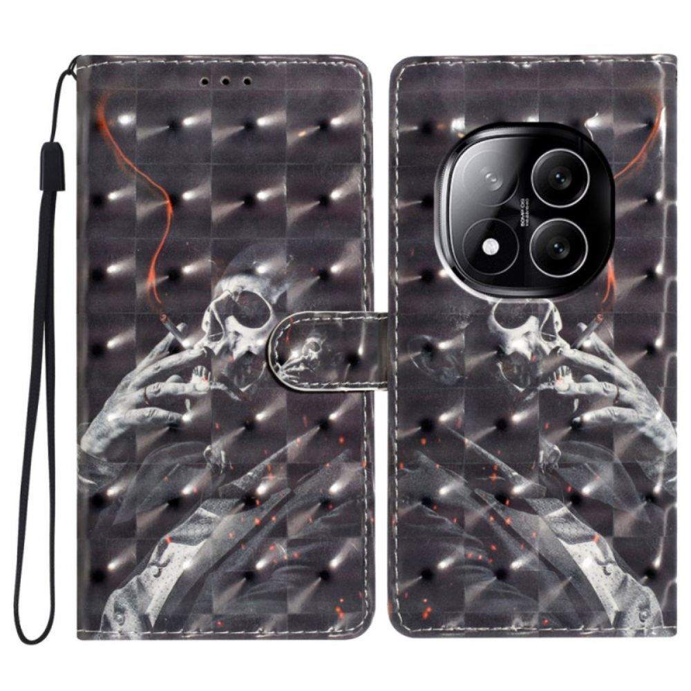 Peněženková Pouzdra Xiaomi Redmi Note 14 Pro Plus 5g Kryty Na Mobil 3d Kouřící Kostlivec
