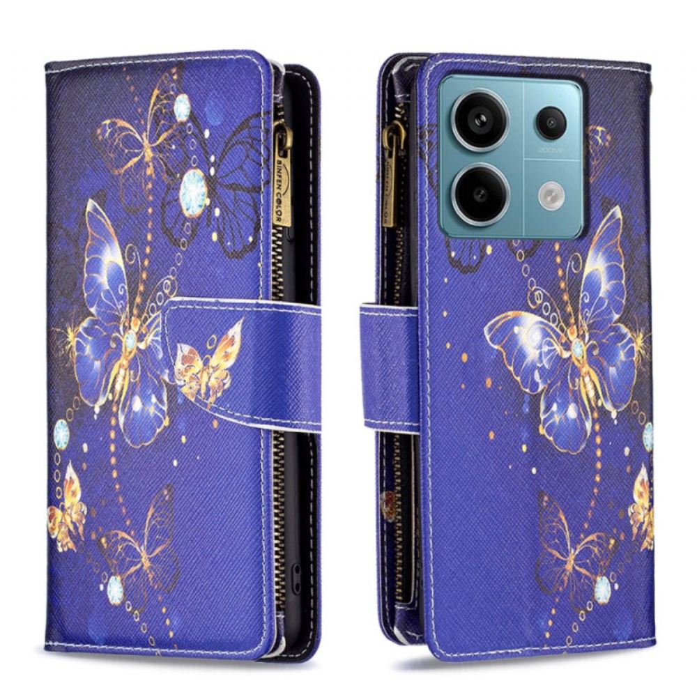 Kožený Kryt Poco X6 5g Peněženka Purple Butterflies