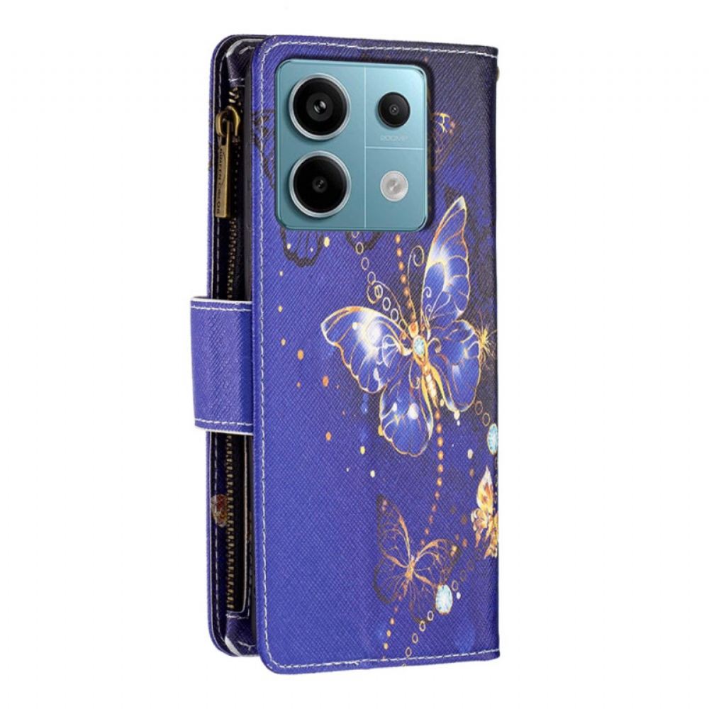 Kožený Kryt Poco X6 5g Peněženka Purple Butterflies