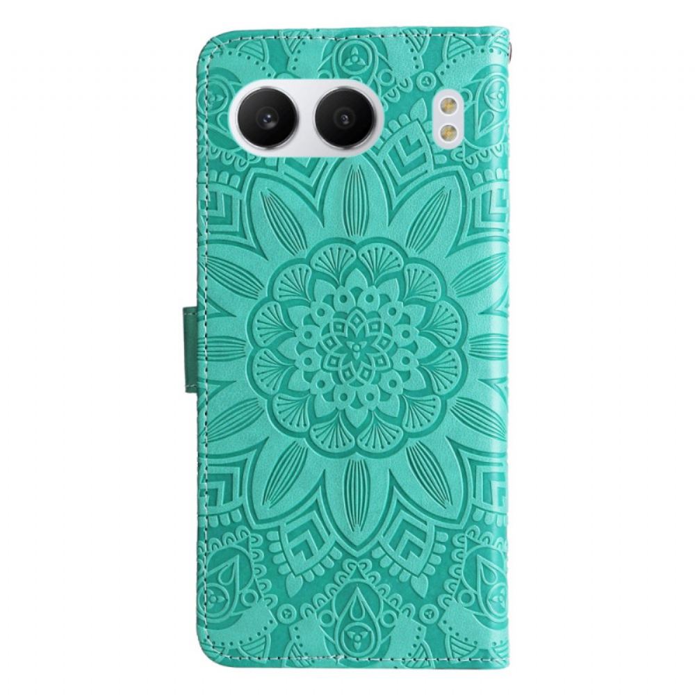 Kožený Kryt Na Oneplus Nord 4 Řemínek S Slunečnicovým Vzorem