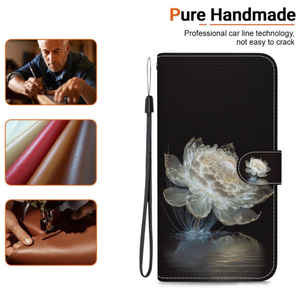 Kožený Kryt Oneplus Nord 4 Šňůrka S Křišťálovou Pivoňkou