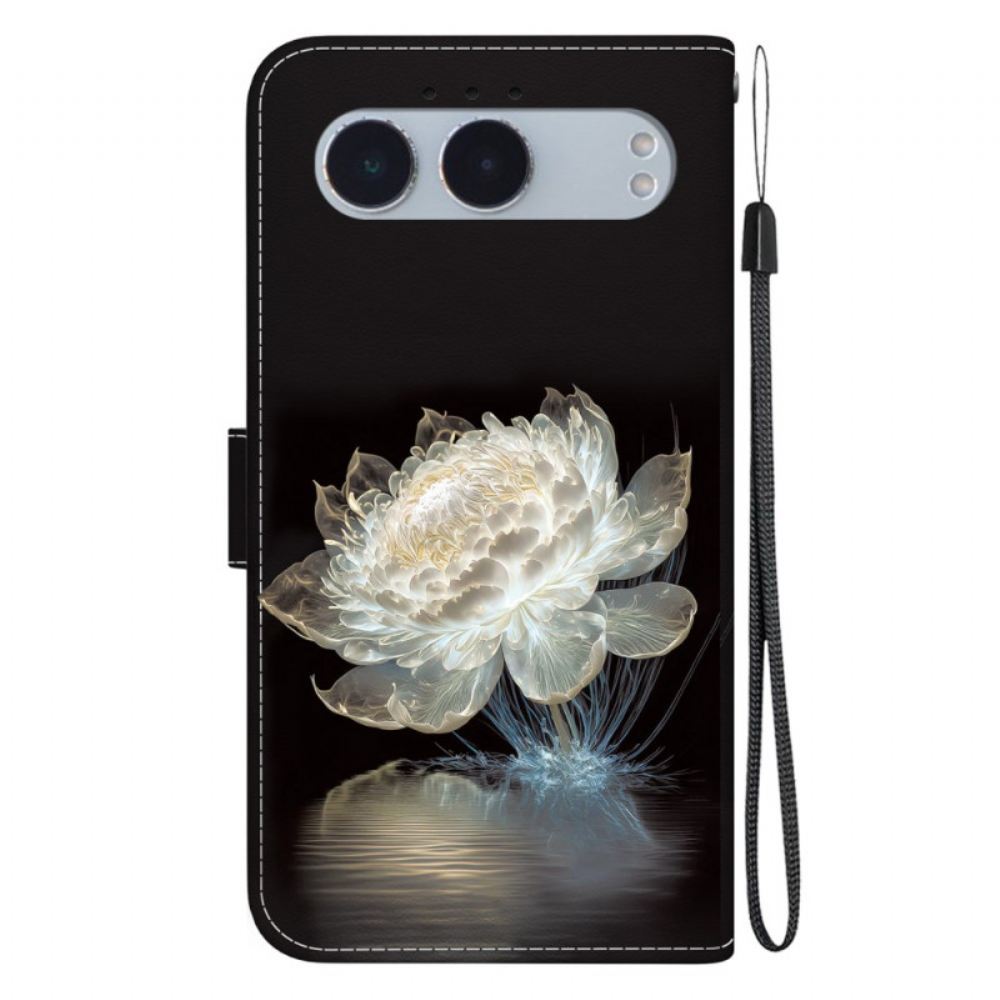 Kožený Kryt Oneplus Nord 4 Šňůrka S Křišťálovou Pivoňkou