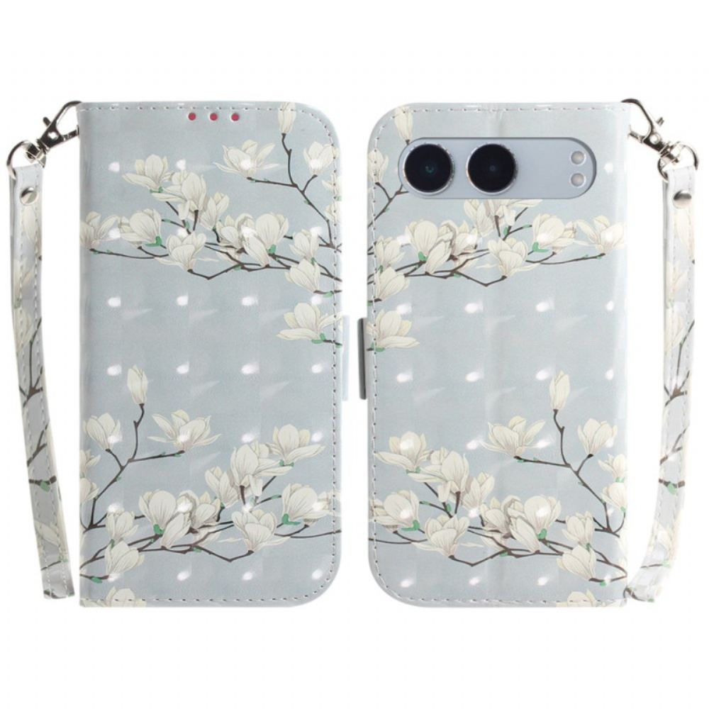 Kožený Kryt Oneplus Nord 4 Šňůrka S Magnóliemi