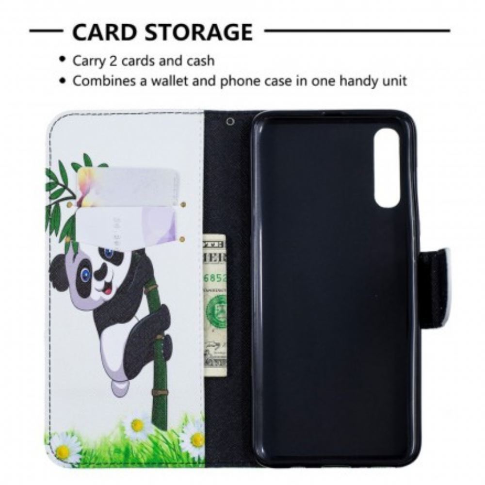 Flipové Pouzdro Na Samsung Galaxy A70 Panda Na Bambusu
