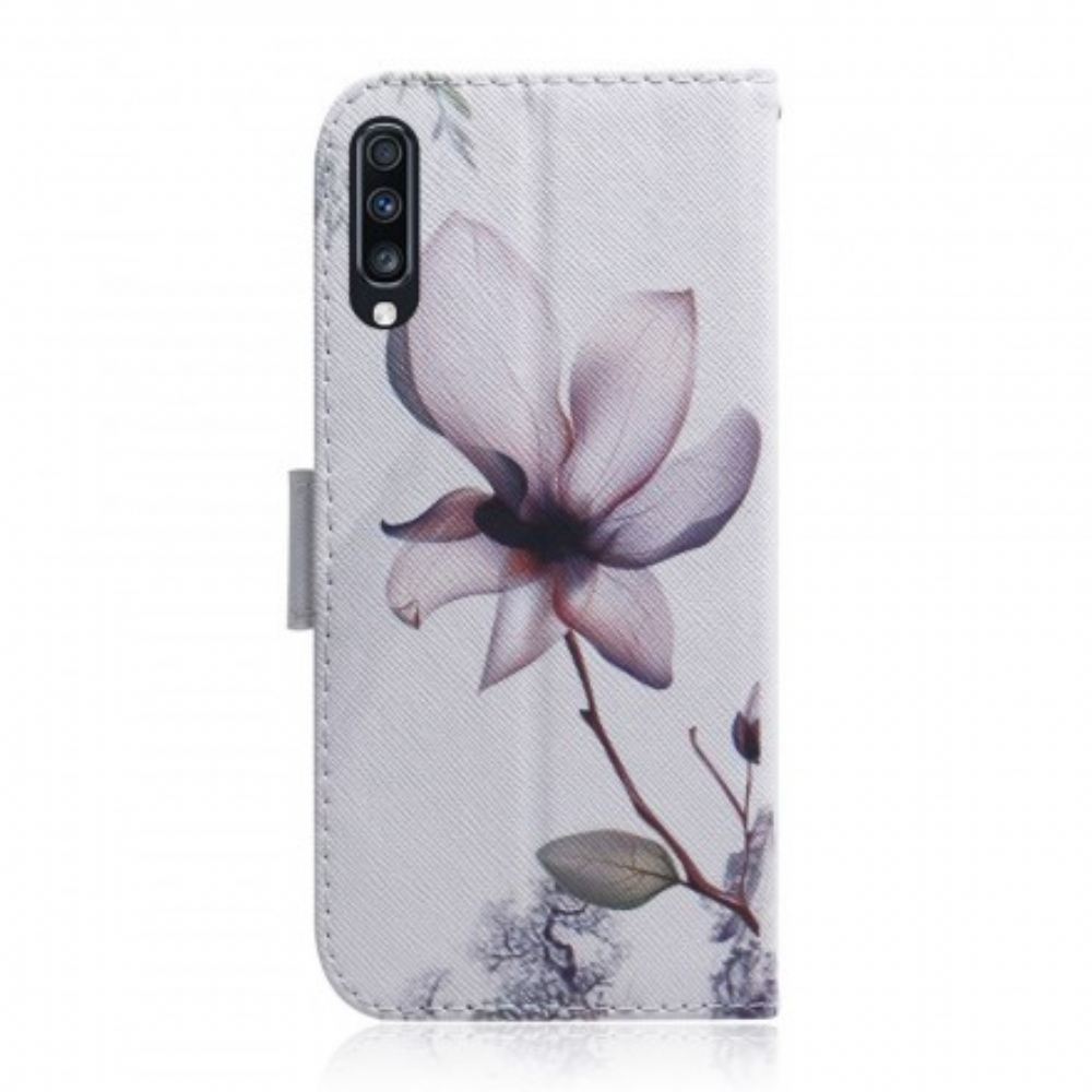 Flipové Pouzdro Na Samsung Galaxy A70 Zaprášený Růžový Květ
