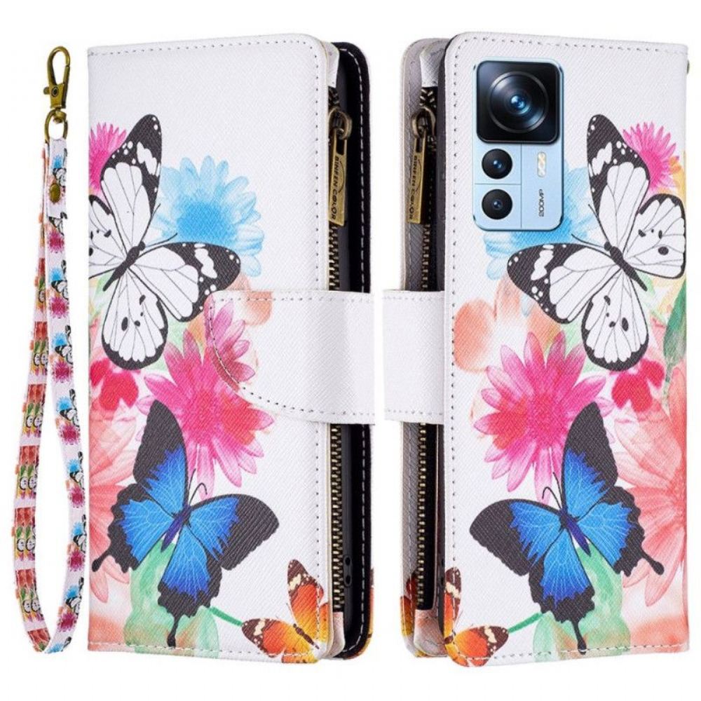 Flipové Pouzdro Na Xiaomi 12T / 12T Pro Kapsa Na Zip S Motýly