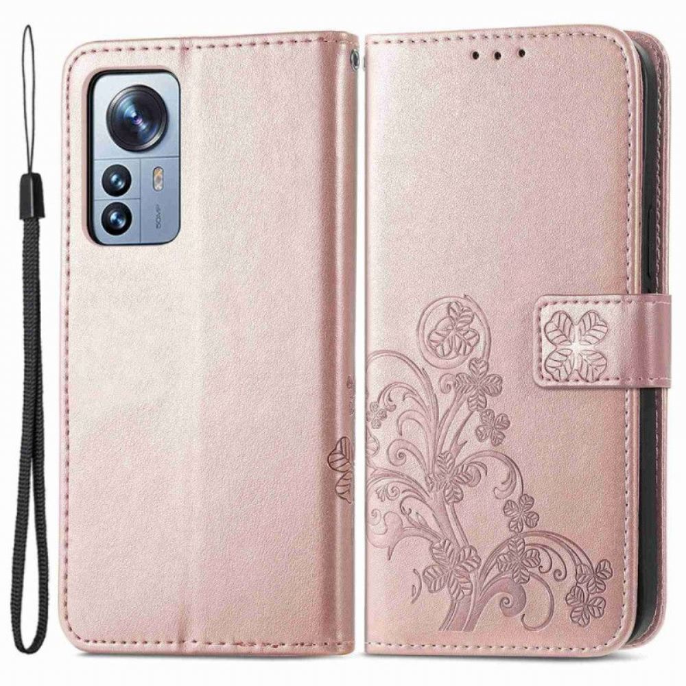 Flipové Pouzdro Na Xiaomi 12T / 12T Pro Na Lana Malý Popruh Květiny