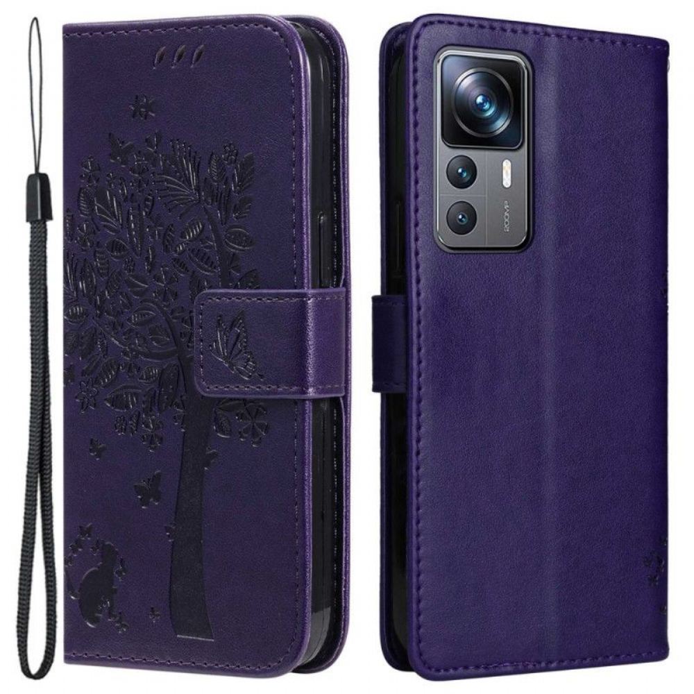 Kožené Pouzdro Na Xiaomi 12T / 12T Pro Kočka Pod Stromem