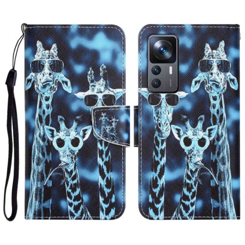 Kožené Pouzdro Na Xiaomi 12T / 12T Pro Na Lana Inkognito Žirafy V Lanyardu