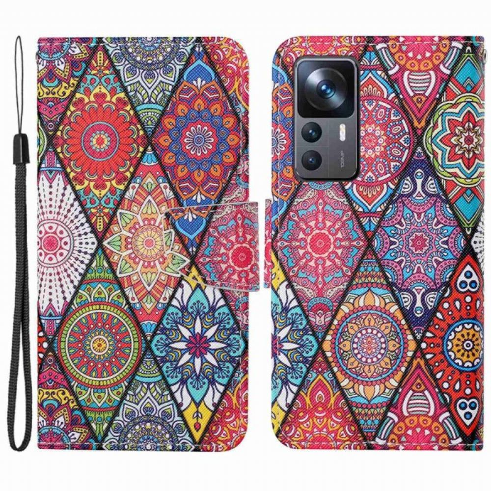 Kožené Pouzdro Na Xiaomi 12T / 12T Pro Patchwork S Lanyardem