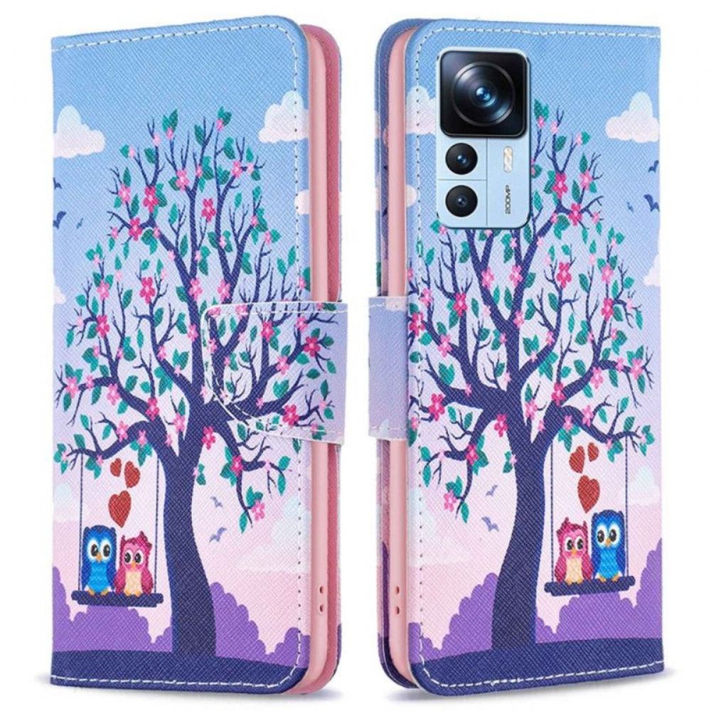 Kožené Pouzdro Na Xiaomi 12T / 12T Pro Sovy Na Houpačce