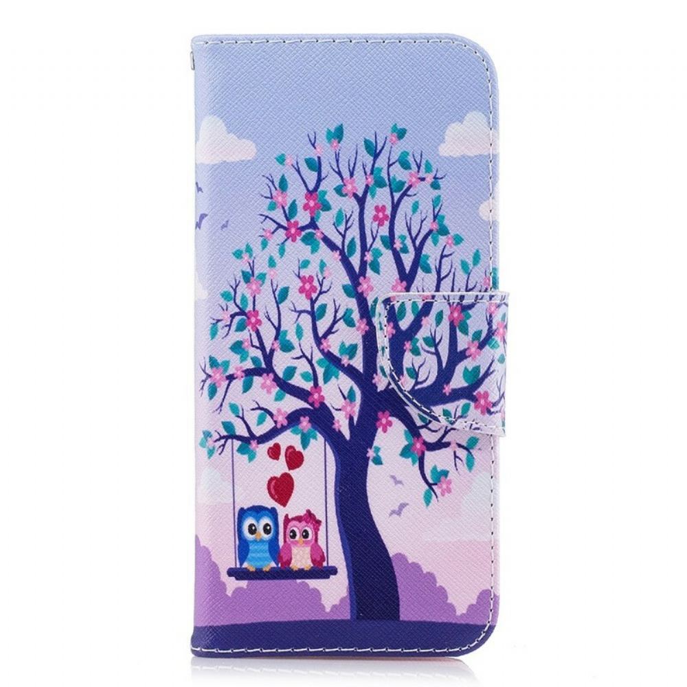 Kožené Pouzdro Na Samsung Galaxy S9 Sovy Na Houpačce