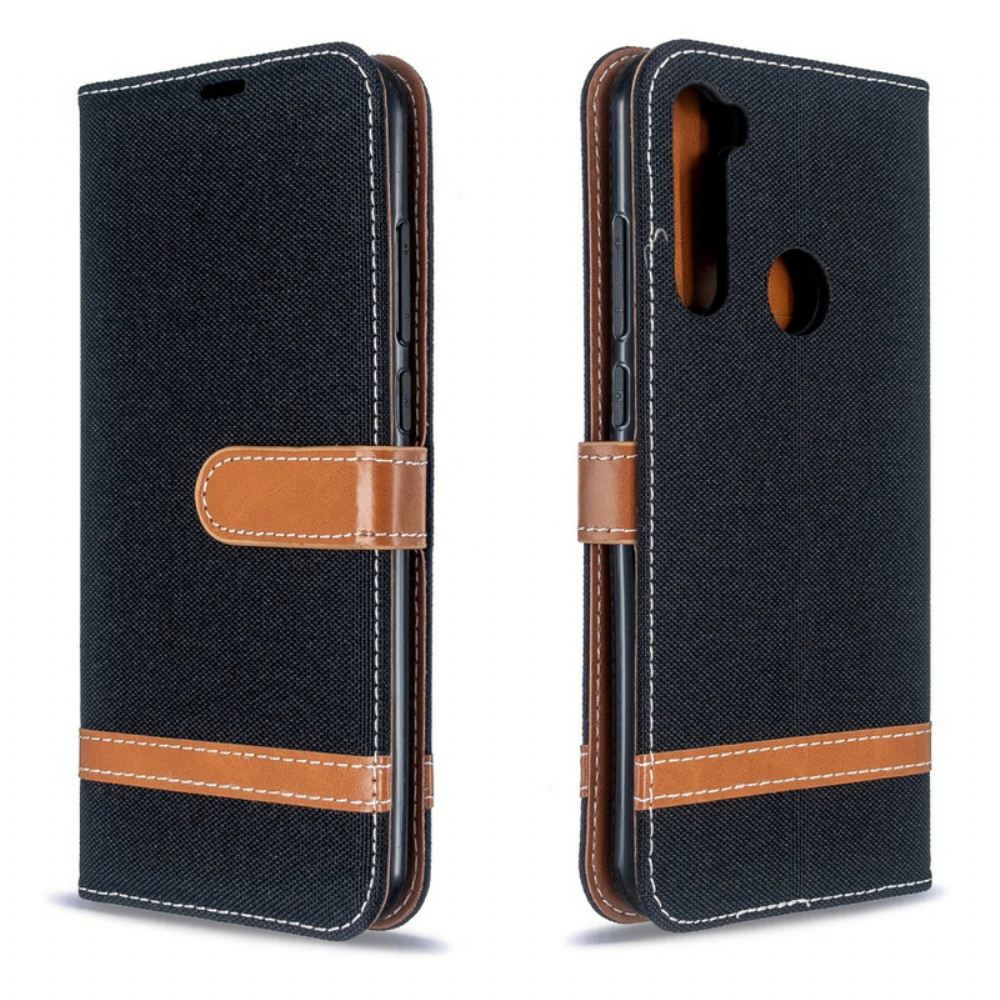 Flipové Pouzdro Na Xiaomi Redmi Note 8T Na Lana Pásek S Látkovým A Koženým Efektem