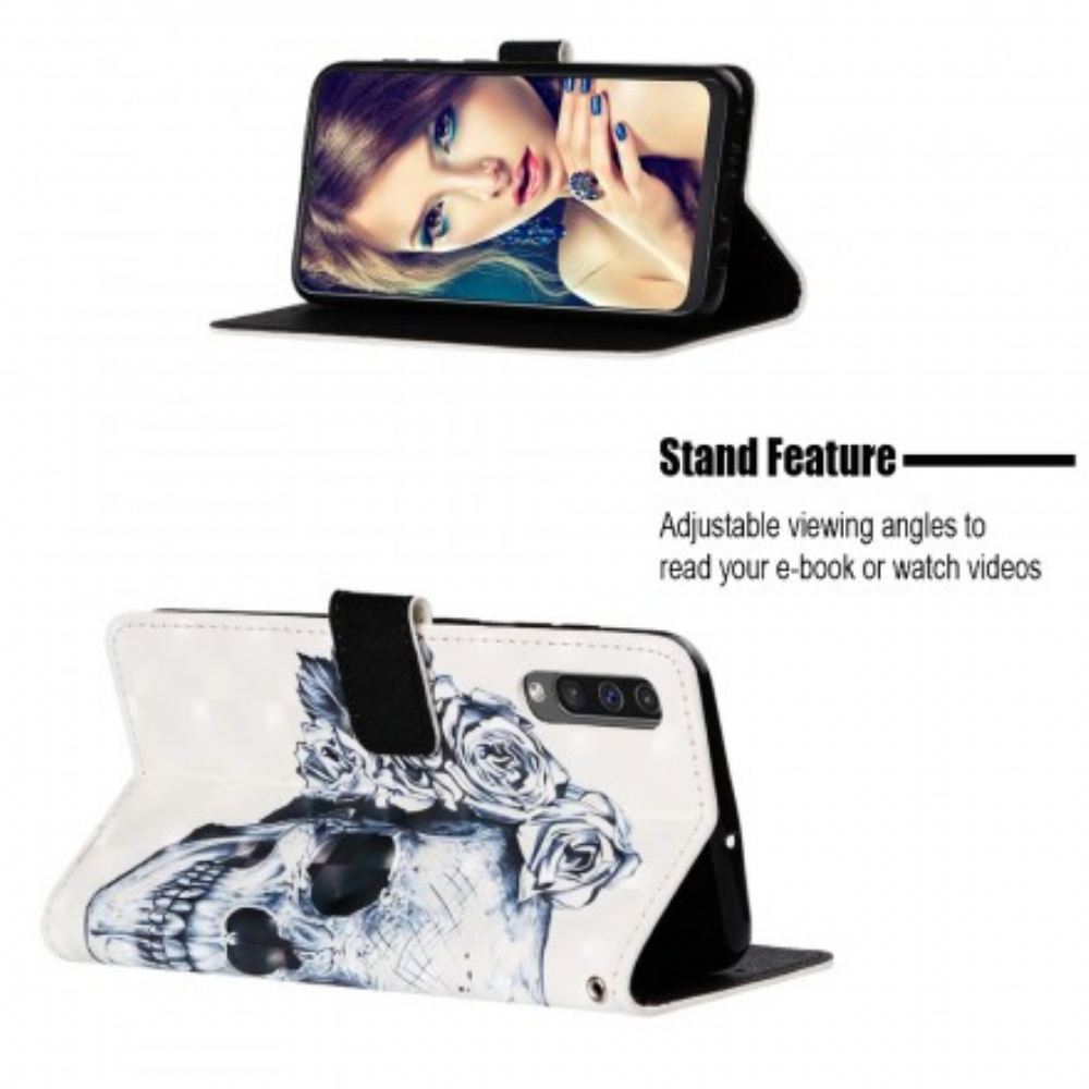 Flipové Pouzdro Na Samsung Galaxy A50 Květinová Lebka