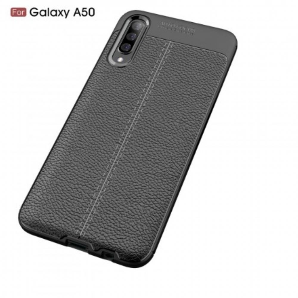 Kryt Na Samsung Galaxy A50 Dvojitá Linie Litchi Kožený Efekt