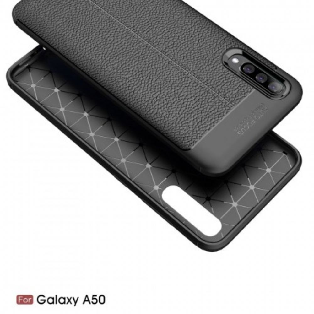 Kryt Na Samsung Galaxy A50 Dvojitá Linie Litchi Kožený Efekt
