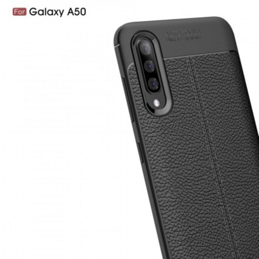 Kryt Na Samsung Galaxy A50 Dvojitá Linie Litchi Kožený Efekt