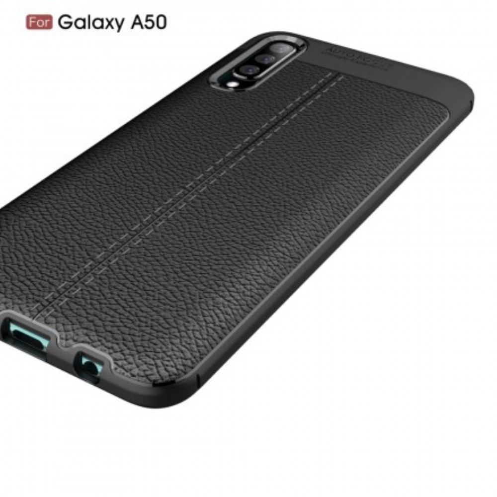 Kryt Na Samsung Galaxy A50 Dvojitá Linie Litchi Kožený Efekt