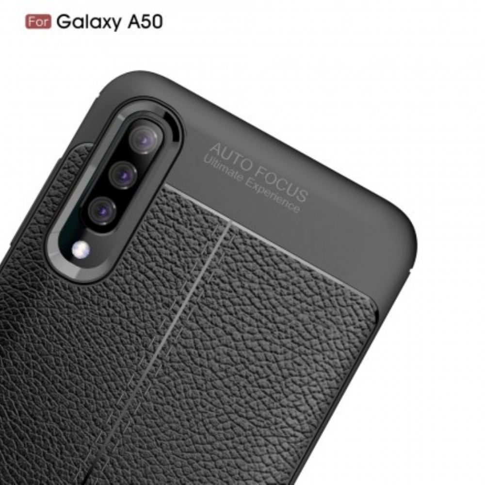 Kryt Na Samsung Galaxy A50 Dvojitá Linie Litchi Kožený Efekt