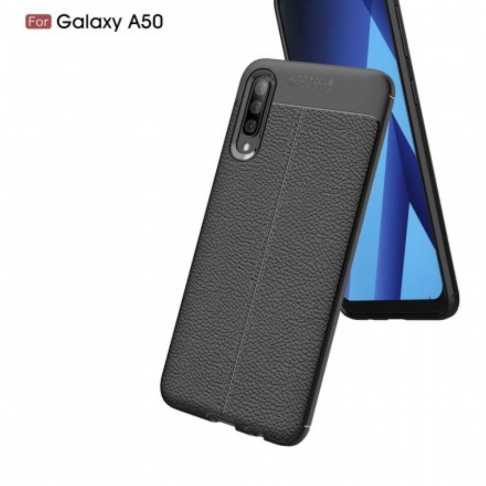 Kryt Na Samsung Galaxy A50 Dvojitá Linie Litchi Kožený Efekt