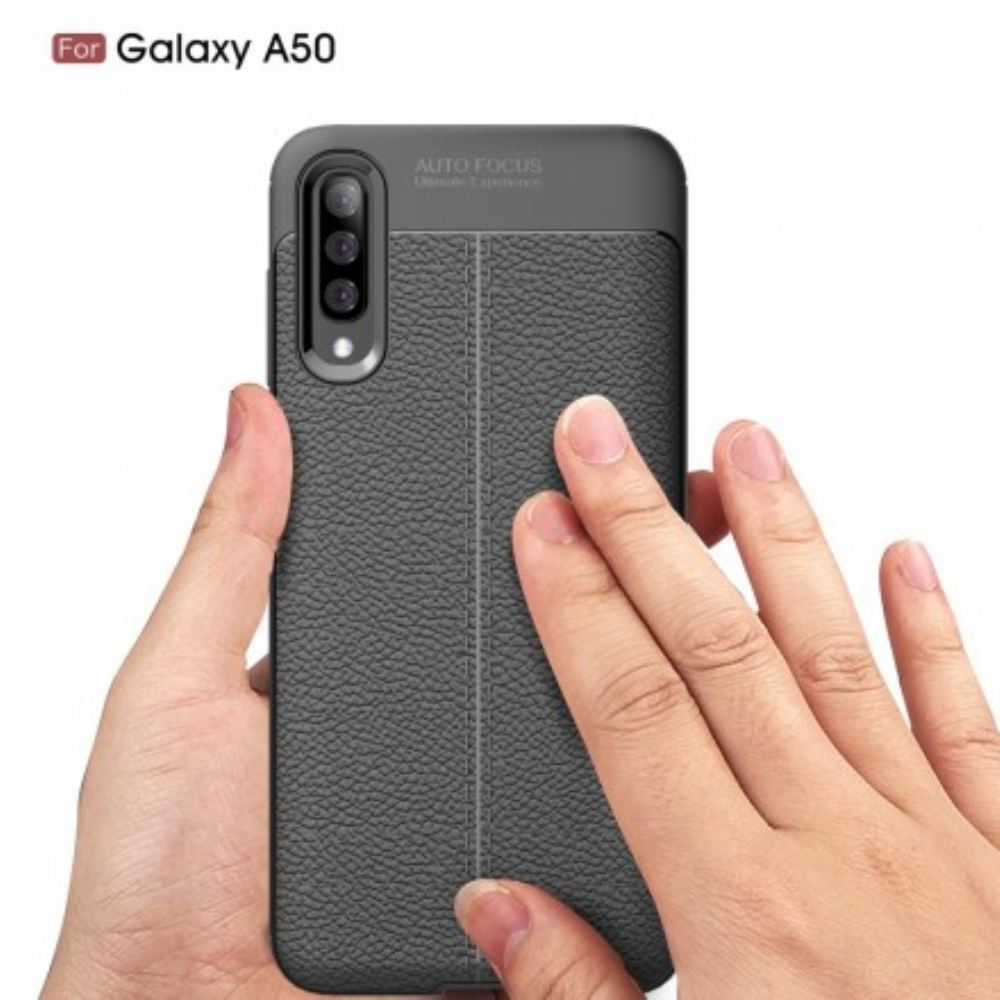 Kryt Na Samsung Galaxy A50 Dvojitá Linie Litchi Kožený Efekt