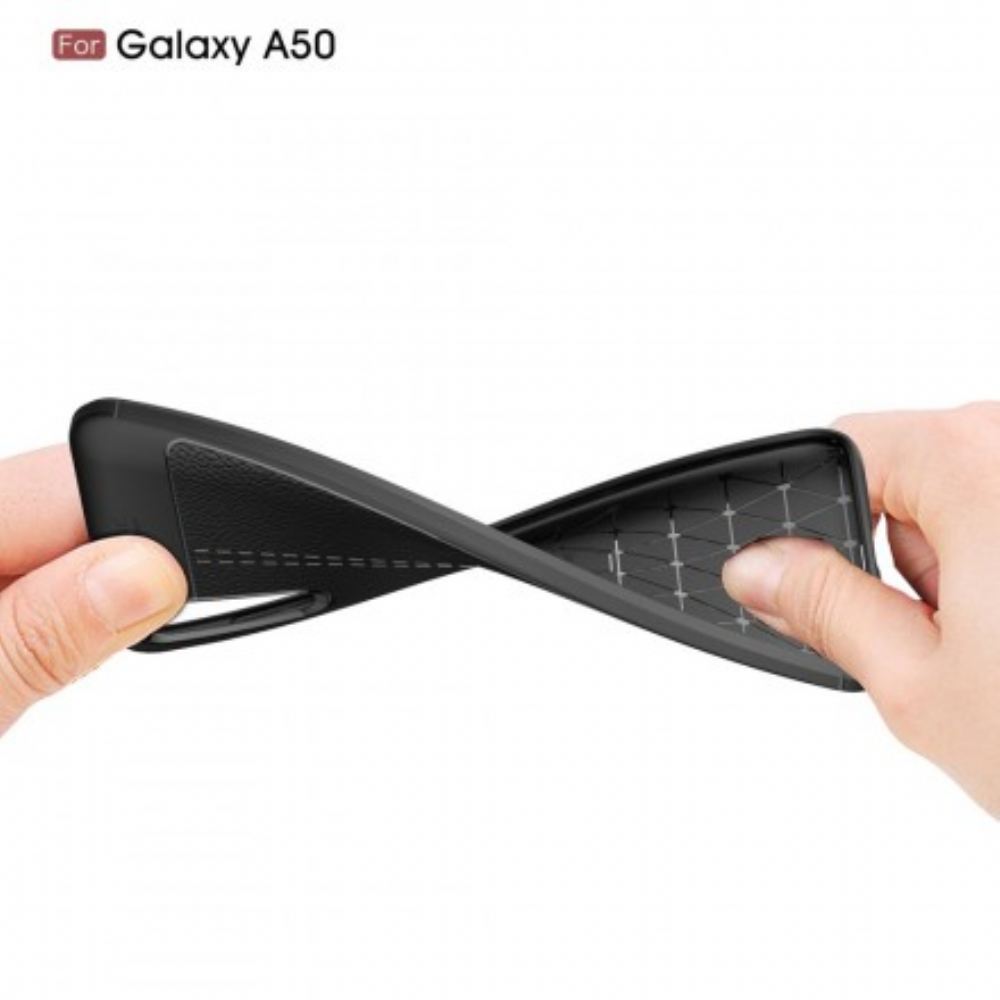 Kryt Na Samsung Galaxy A50 Dvojitá Linie Litchi Kožený Efekt