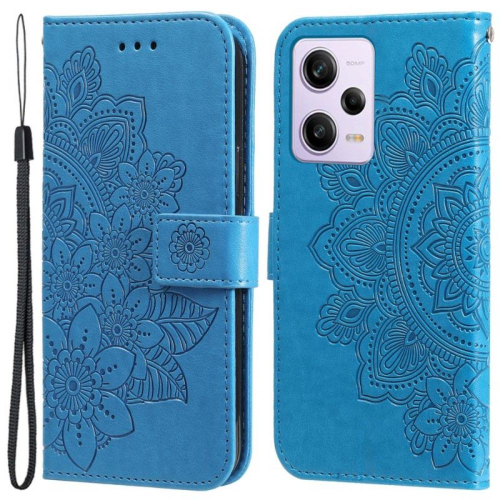 Flipové Pouzdro Na Xiaomi Redmi Note 12 Pro Plus Na Lana Popruh Květina Mandala