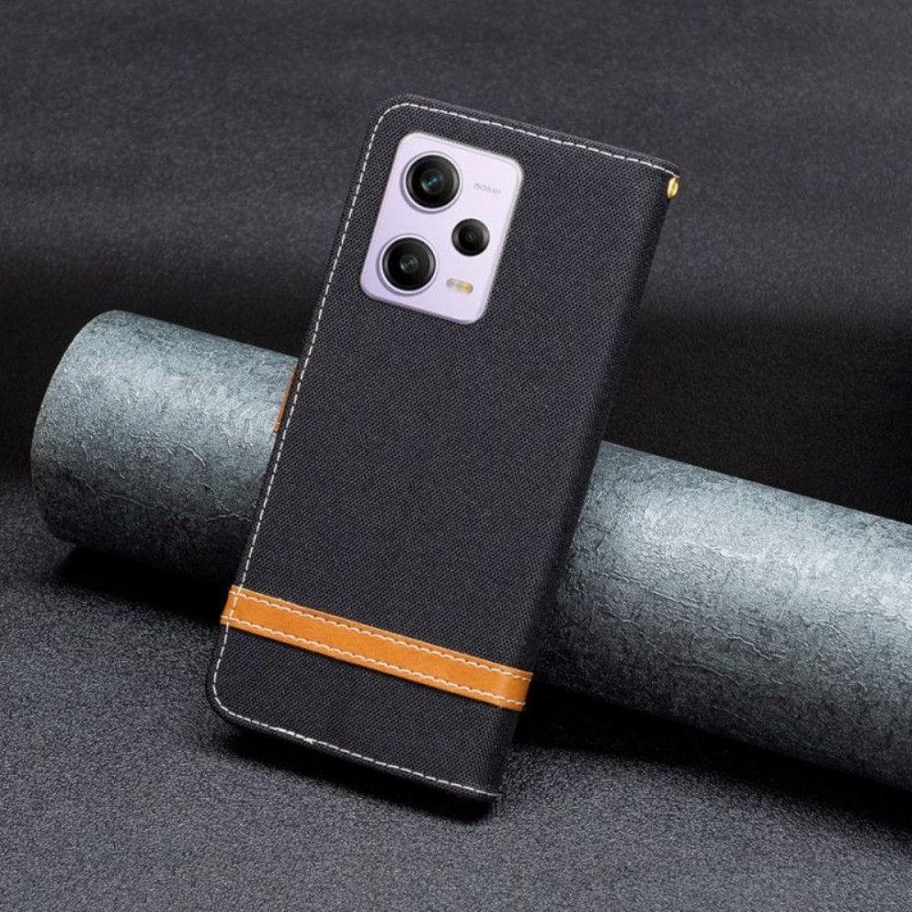 Flipové Pouzdro Na Poco X5 Pro 5G Na Lana Pásek S Látkovým A Koženým Efektem