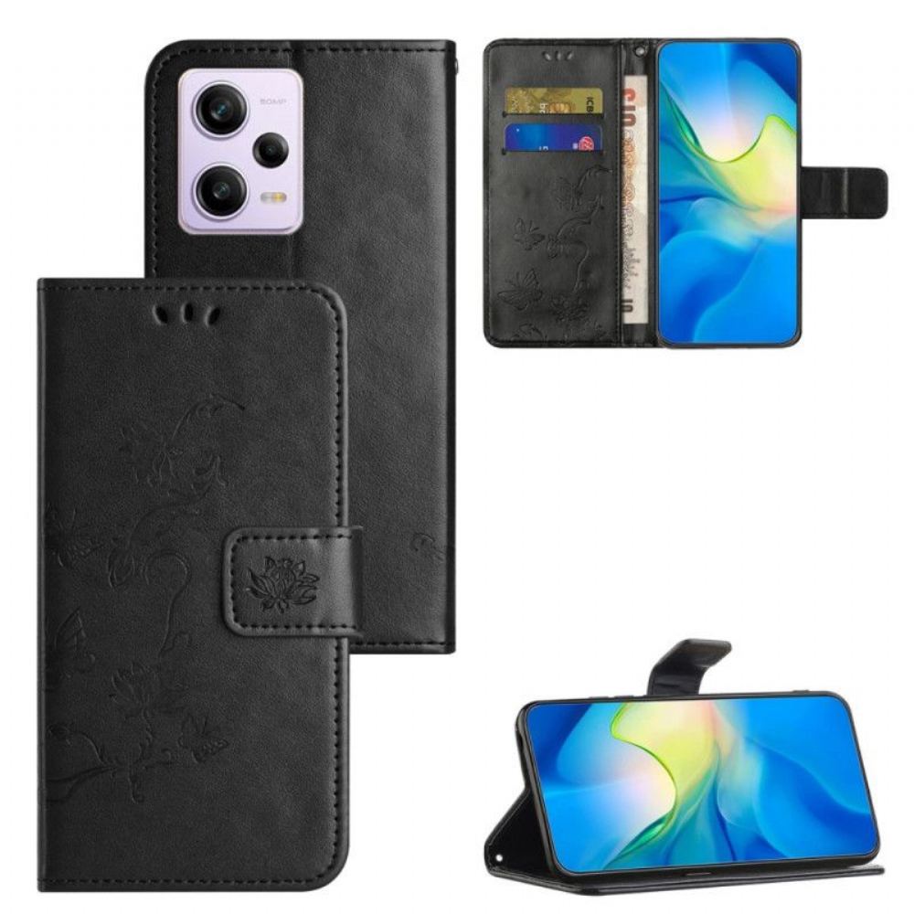 Kožené Pouzdro Na Poco X5 Pro 5G Na Lana Strappy Květinové