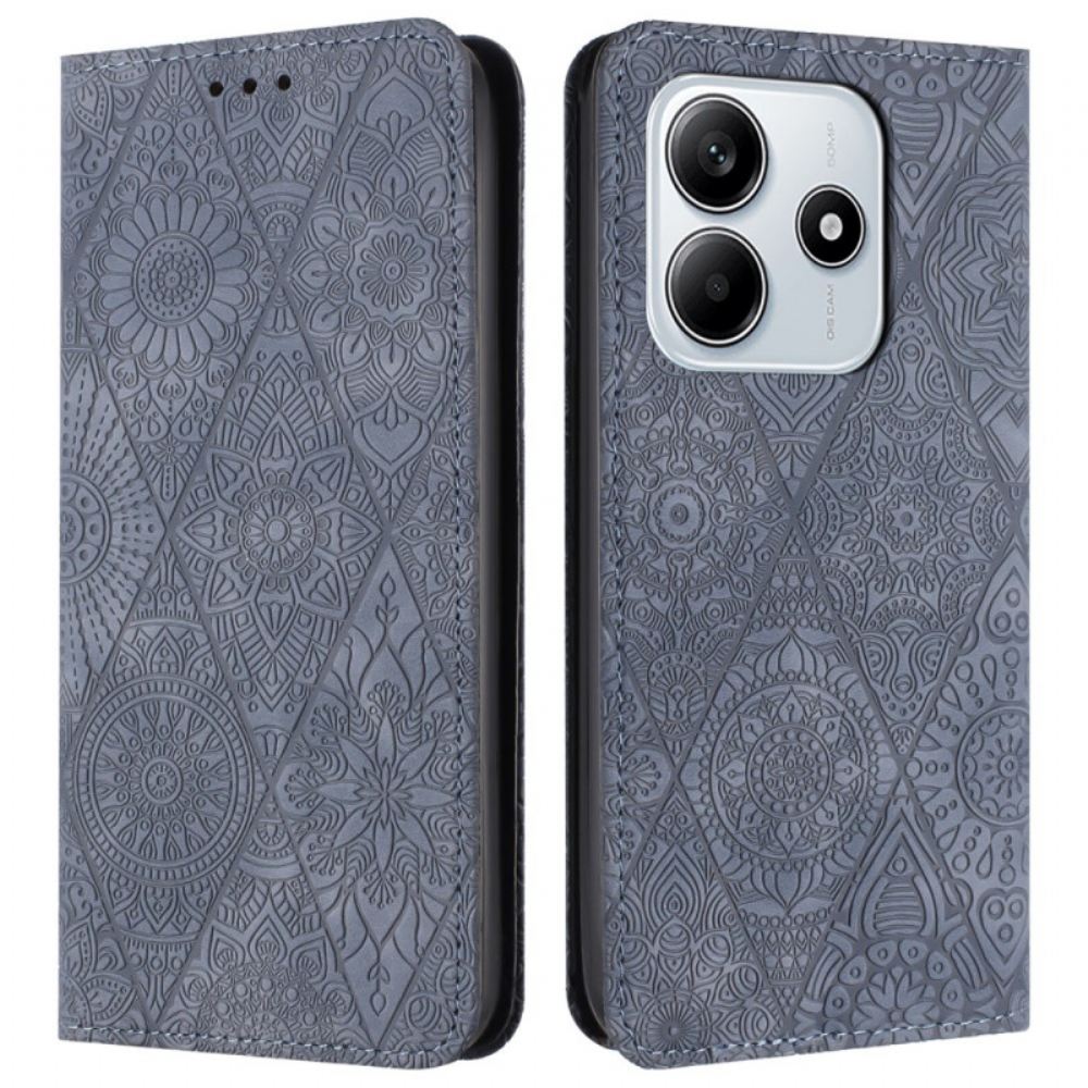 Kožené Pouzdro Folio Xiaomi Redmi Note 14 5g Etnický Styl S Popruhem