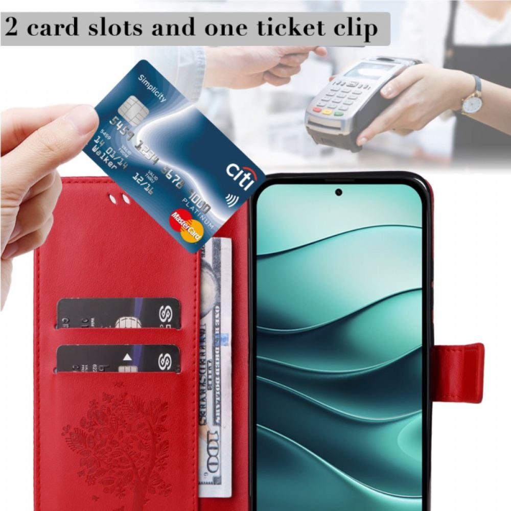 Kožený Kryt Xiaomi Redmi Note 14 5g Kočka A Strom Lnaière