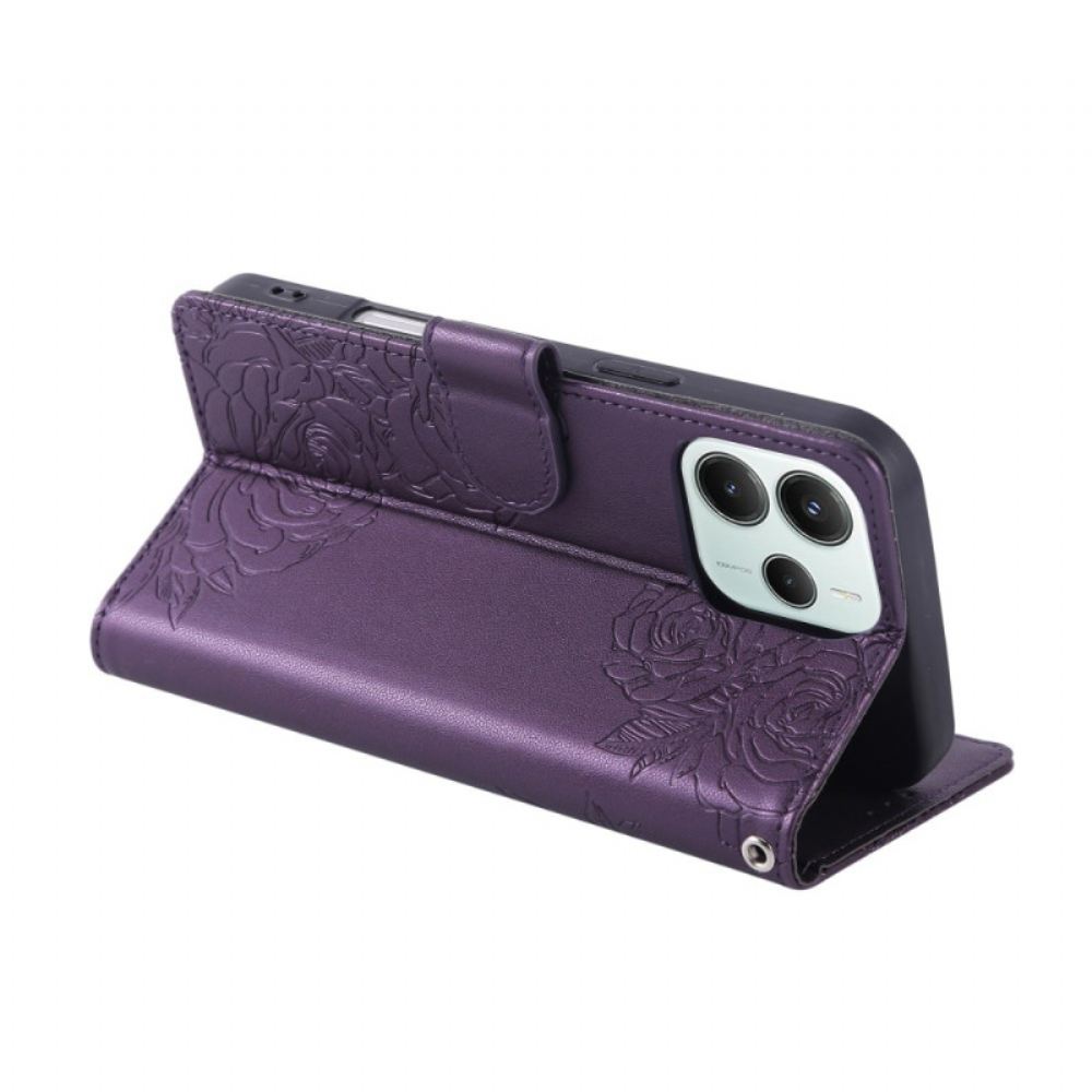 Kožený Kryt Xiaomi Redmi Note 14 5g Květinový Vzor