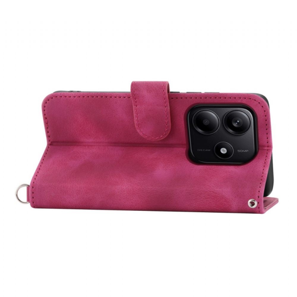 Kožený Kryt Xiaomi Redmi Note 14 5g Peněženka S Krajkovým Vzorem Popruhem A Ramenním Popruhem