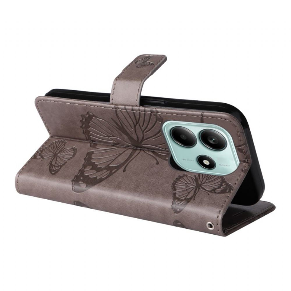 Kožený Kryt Xiaomi Redmi Note 14 5g Popruh S Obřím Motýlem